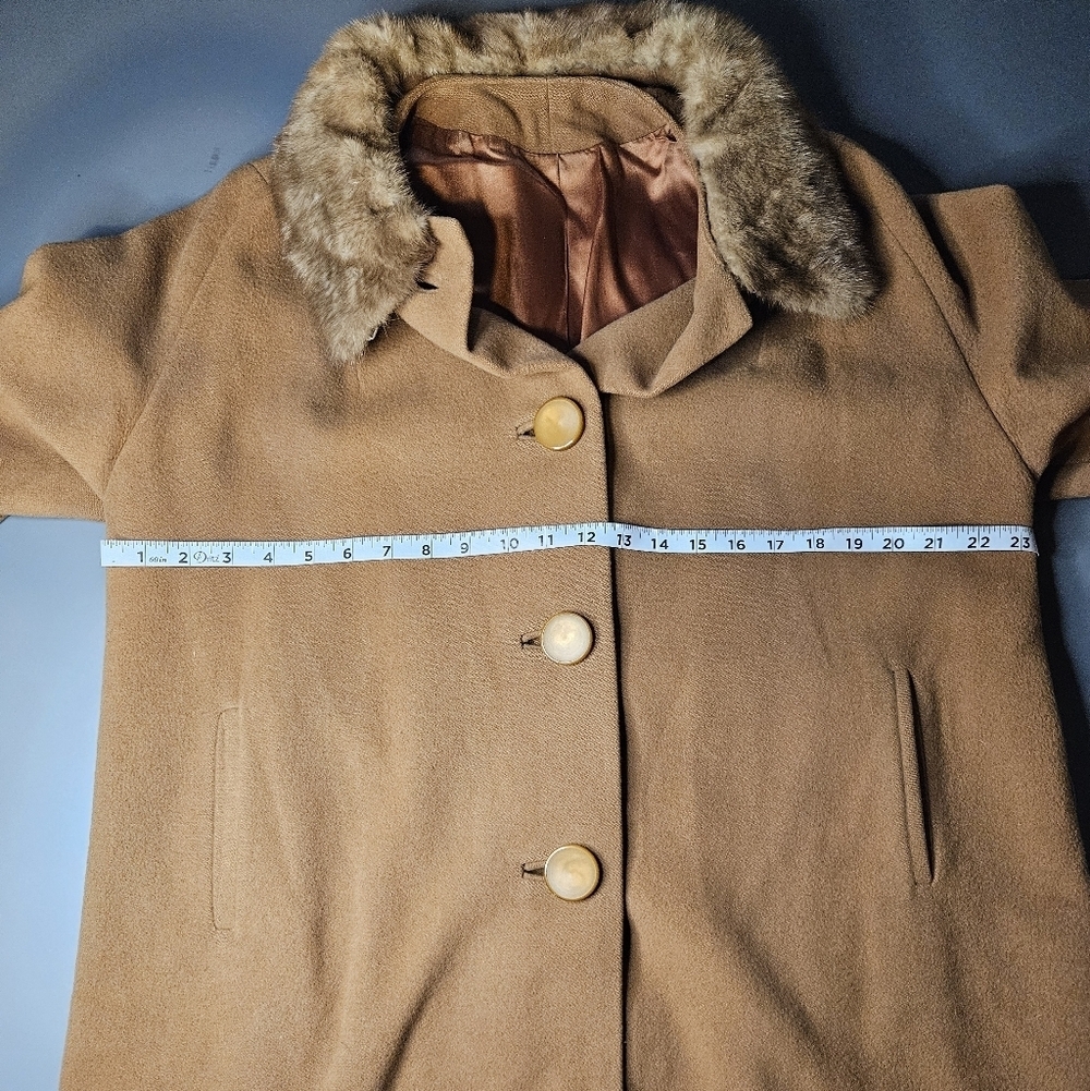Cashmere Fur Collar 50s/60sVintage Camel Swing Coat Large, Size 10/12 - Picture 10 of 17